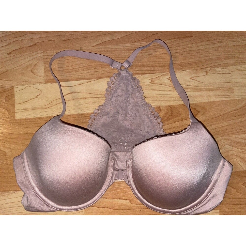 Victorias Secret Body Demi Bra 38C Front Close Lace Racerback Tan Nude Ginger